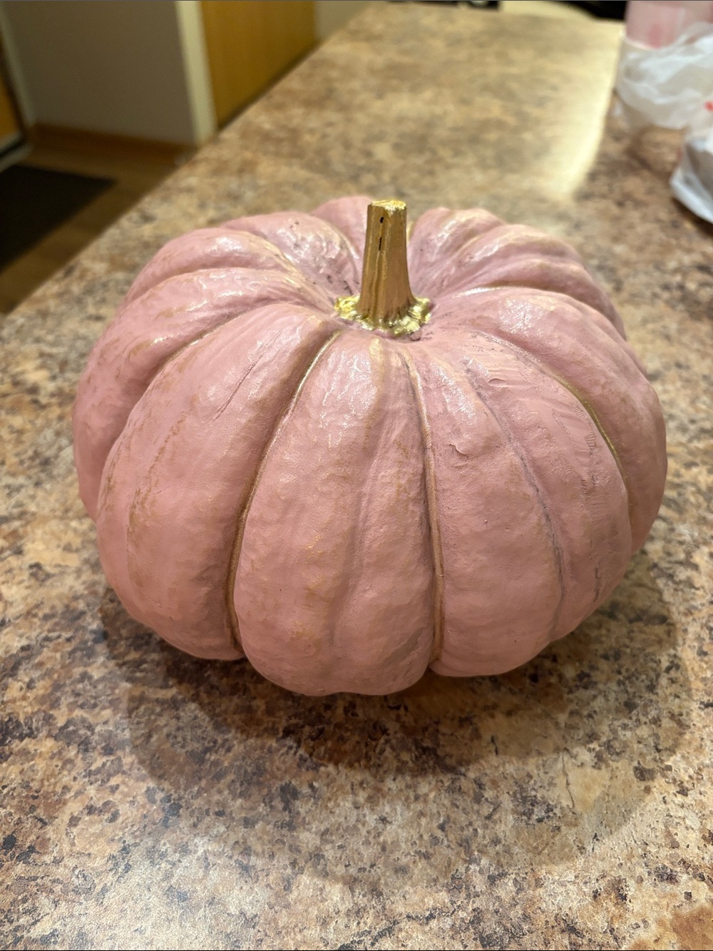 Blush Pink Decorative Pumpkin with Gold Stem